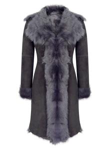 Кожаное пальто средней длины из овчины TruClothing, серый