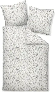 Постельное белье Janine Edel Flannel Davos - Floral Berry Green 135 x 200 см, много цветов, ягод, зеленый Original Janine