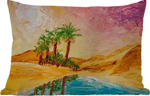 Подушка для улицы - Картина - Масло - Пальма - Природа - Вода - 50 x 30 см - Устойчива к атмосферным воздействиям - Подушка для отдыха - Подушка для дивана - Украшение для гостиной MuchoWow