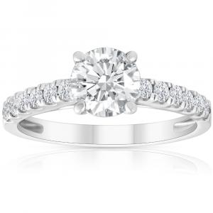 Кольцо с выращенным в лаборатории бриллиантом 1 1/2 карата с акцентами, белое золото 14 карат Pompeii2, 14K White Gold