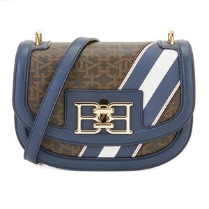 Кожаная наплечная сумка через плечо женская синяя BALLY