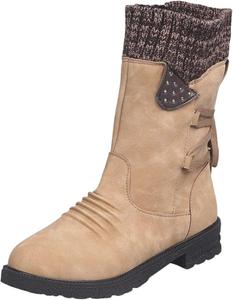 Женские широкий размер Ботинки до щиколотки Низкий каблук Боковая молния Свободные сапоги до середины голени Короткие ботильоны XAIODRAGONSKY, Khaki