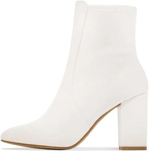 Женские модные ботильоны FYS на высоком толстом каблуке с закрытым носком, осенне-зимние ботинки, с молнией сбоку, для платья и офиса, размеры 4-15 US, White