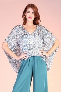 Богемный кафтан из люрексового шифона с отделкой на спине TRUEDAMES, темно-зеленый