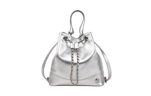 Кожаная вместительная премиальная сумка-рюкзак на цепочке для женщин Milkshake White/Mousse Black/Silver LA FESTIN