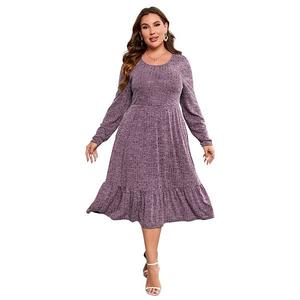 Платье макси с круглым вырезом и карманами для женщин Plus size Clearflower, Purple