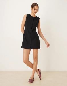Платье-мини-блейзер без рукавов из льняной смеси Abercrombie & Fitch черного цвета