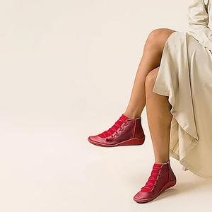 Женские винтажные повседневные короткие ботильоны, поддержка свода стопы, без каблука, на шнуровке с боковой молнией, обувь без застежки с круглым носком, противоскользящие прогулочные ботинки для осени и зимы Generic, Red 11