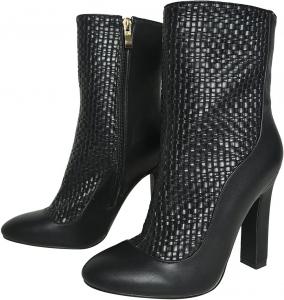 FSJ Женские сексуальные закрытые ботильоны с удобным массивным каблуком, средней высоты голенища, стильные плетеные ботинки на молнии сбоку, платье, размеры 4-15 США, Black