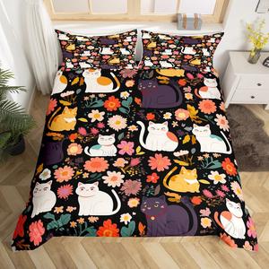 Erosebridal Комплект постельного белья Kitten Comforter Cover с котиками и цветами, детский дизайн с животными, Multi 15