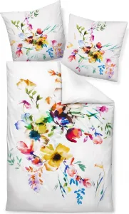 Постельное белье из сатина Dream Castle Mako с акварельными цветами 155 x 220 см, красочные акварельные цветы, белый фон Traumschloss