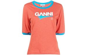 Футболка Women's Orange Crew Neck Moderate Others GANNI, оранжевый