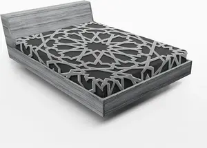 Простыня на резинке ABAKUHAUS Марокканская, с историческим марокканским геральдическим узором Ампир, с рисунком в виде звезд и цветов, 160 x 200 см, серая