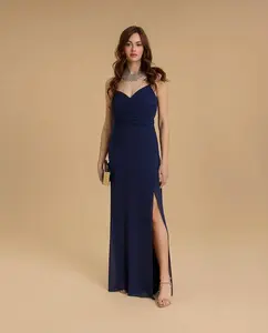 Длинное платье с плиссированным перекрестным вырезом Veneno en la piel, синий