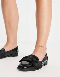 Черные лакированные лоферы на плоской подошве с бантом ASOS DESIGN Wide Fit Mentor