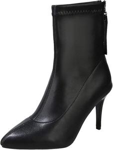 Женские короткие ботинки Yiozoi, высокие каблуки, осенне-зимняя модная кожаная обувь, с задней молнией, заостренные противоскользящие повседневные ботильоны, Black