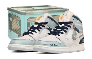 Jordan Air Jordan 1 Винтажные женские баскетбольные кроссовки, серый/белый/синий