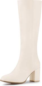 Женские сапоги Allegra K с круглым носком, на молнии, с блочными каблуками до колена, Cream White