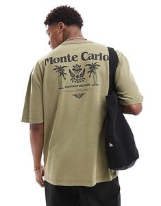 Объемная зеленая футболка оверсайз из плотной ткани 220 г/м² ASOS DESIGN с принтом "Монте-Карло" на спине