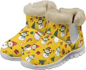 Зимние рождественские женские ботинки с меховой подкладкой, пушистые снежные сапожки, слипоны с меховой внутренней отделкой, нескользящие, удобные, теплые короткие ботинки для улицы, размеры US6-12 Qoiuvncy, Christmas Snowman