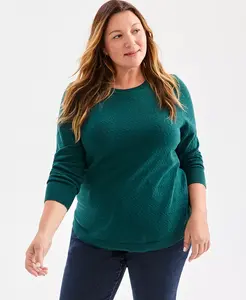 Плюс сайз однотонный свитер с круглым вырезом Style & Co, зеленый