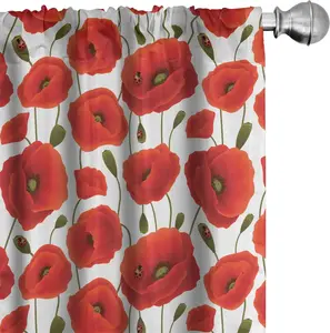 Шторы ABAKUHAUS Маки, весенний цветок с летающими божьими коровками, флора и фауна, природа, 2 шт., 75 x 225 см, цвет: оранжевый, зеленый, белый Abakuhaus