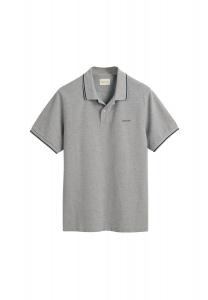 Рубашка-поло мужская - TIPPING PIQUE RUGGER, короткий рукав, планка на пуговицах, логотип, однотонная GANT, серый