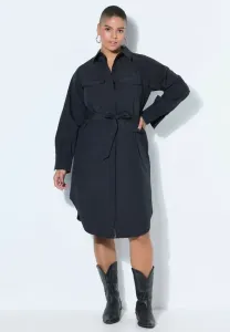 Платье-Рубашка приталенного силуэта средней длины с поясом Studio Untold, Black