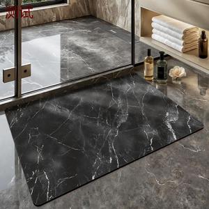 Dajiang Ковер 40х60 см для ванной и прихожей, влаговпитывающий, быстросохнущий, нескользящий, черно-белый узор Luxury Stone Pattern, 1 см ворс