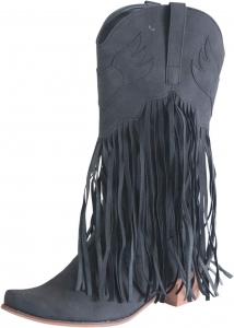 Женские вестерн-сапоги ZDLJYL с бахромой, для широкой голени, ковбойские, ретро с заостренным носком, на массивном каблуке, ботильоны для ковбоев, Black