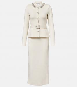 Украшенное вязаное платье миди Self-Portrait, кремовый