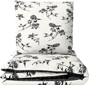 Комплект постельного белья Renforce Cotton 155x220 Белый Черный Цветочный узор Двусторонняя клетчатая молния leonado vicenti