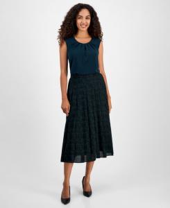 Женская плиссированная юбка на резинке, стандартный и укороченный размеры Kasper, Black/evergreen