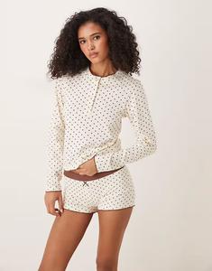 Пижамные шорты Mix & Match в кремово-коричневых тонах с принтом в горошек Asos Design