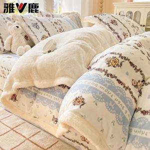 Yalu Комплект постельного белья из 4 предметов (простыня на резинке 150 см, пододеяльник 180х200 см), вельвет, дизайн Fresh Bear