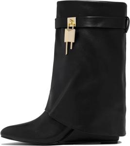 Ботинки Arqa с широким голенищем, скошенный каблук, откидной верх, застежка-молния с замком, заостренный носок, Black