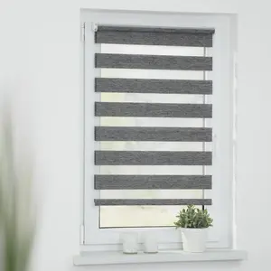 Двойной рулонный тюль Duo Rollo Klemmfix, без сверления, меланж, экологичный, полупрозрачный, свободно свисающий Lichtblick Original, темно-серый/белый