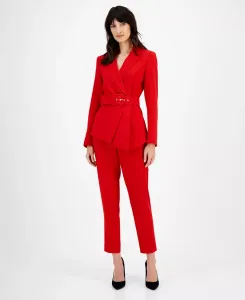 Женский комплект с асимметричным жакетом на поясе и брюками slim-fit Tahari Asl, красный