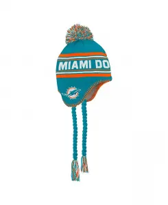 Детская вязаная шапочка с помпоном и кисточками Miami Dolphins в аква-стиле Outerstuff