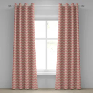 Шторы ABAKUHAUS персикового цвета с люверсами, зигзагообразный геометрический узор, мягкие цвета, винтажная абстрактная графика, декоративные двухпанельные шторы, 280 см x 260 см, персиково-кораллово-красный Abakuhaus