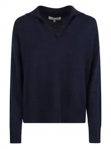 Вязаный шерстяной свитер с воротником-поло Antonelli, синий