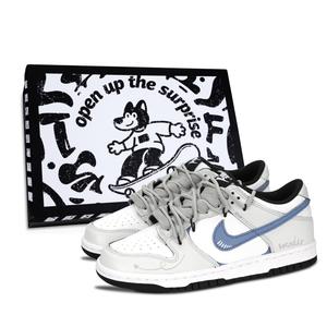 Nike Кроссовки для скейтбординга Dunk Black White, Line Arrow, устойчивые к истиранию, низкие, унисекс, сине-серые