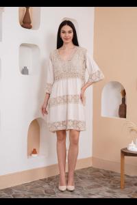 Кружевное мини-платье с рукавами 3/4 и V-образным вырезом оверсайз HOXTON GAL, бежевый