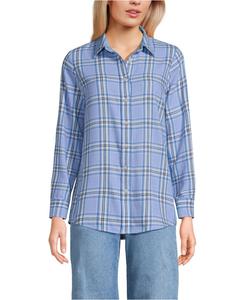 Женская фланелевая рубашка в стиле "бойфренд" с длинными рукавами Lands' End, Sea spray blue plaid