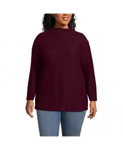 Туника большого размера с длинными рукавами и воротником-стойкой, свободного кроя, с каймами и воротничком-воронкой Lands' End, фиолетовый