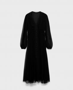 Женское шифоновое платье с пышными рукавами MANGO, Black