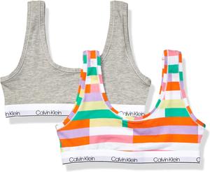 Комплект из 2 бюстгальтеров-бралеттов Calvin Klein Girls Modern Cotton, Ck Fragment Print White, Heather Grey