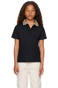 Детская черная клетчатая рубашка-поло из хлопка Burberry