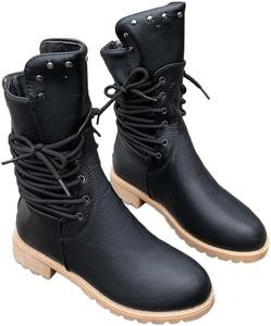 Женские модные ботинки с боковой шнуровкой и задней молнией. Доступны большие размеры. Подходят для повседневной носки. Fusecottc, Black