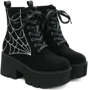 GooMaShoes Женские черные готические ботинки на платформе с шнуровкой, массивным каблуком и утолщенной подошвой, готические боевые ботинки, косплей, модные панк-ботинки